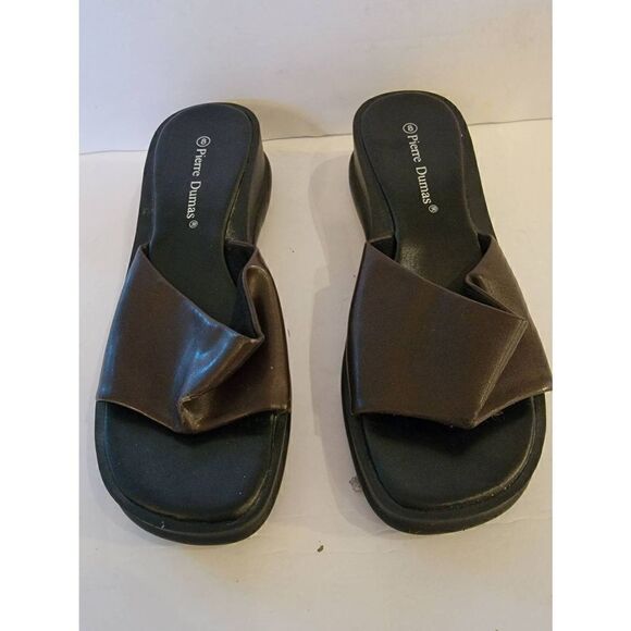 Pierre Dumas Women's Brown Leather Platform Slides Sandals Size 8 - Picture 1 of 6